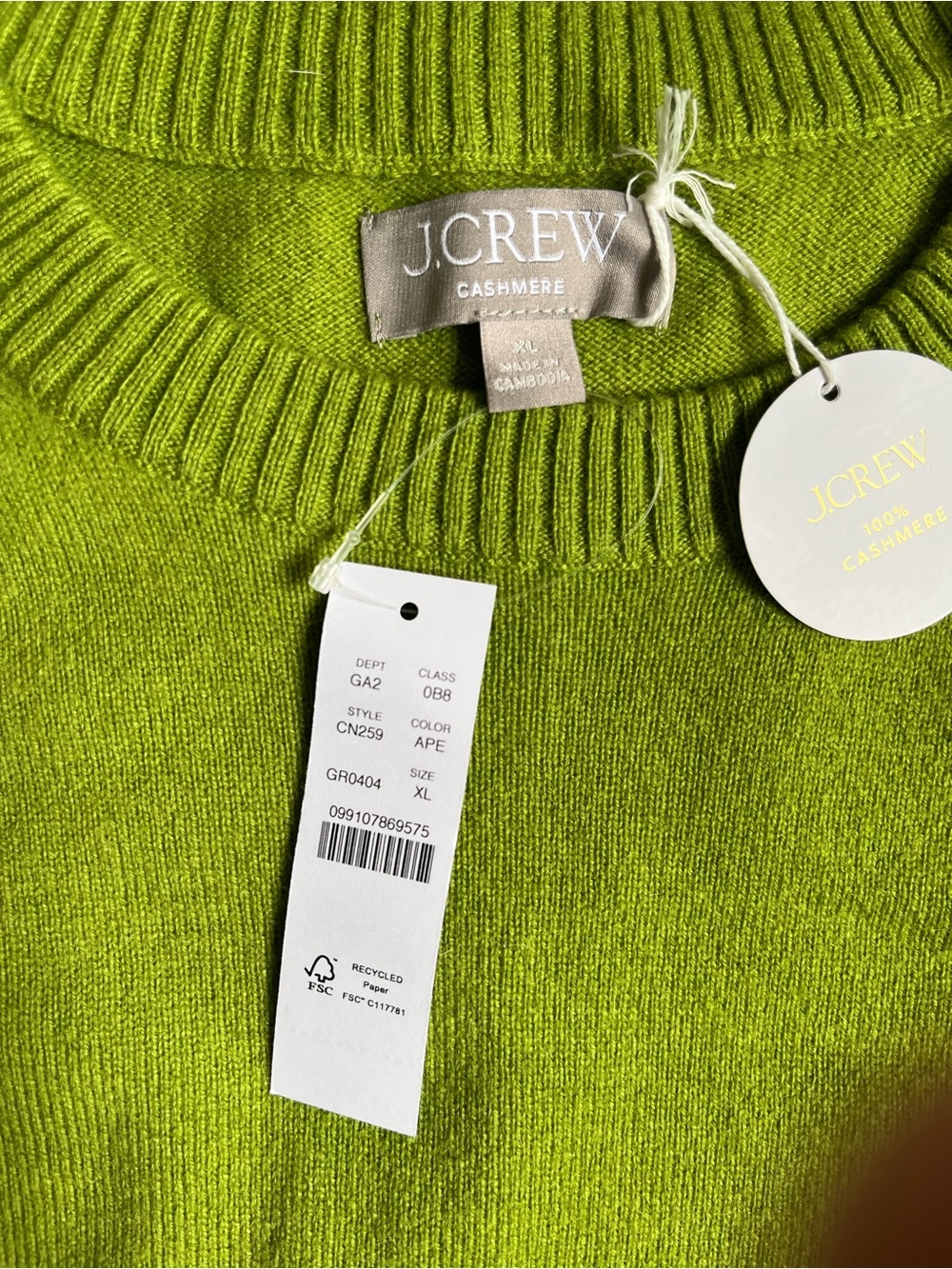 NWT J Crew Cashmere Sweater XL - Picture 2 of 5